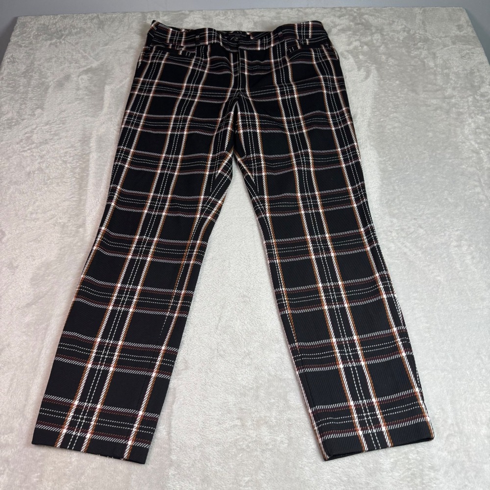 Banana Republic Womens Sloan Slim Fit Ankle Pant 10 Black White Orange Plaid